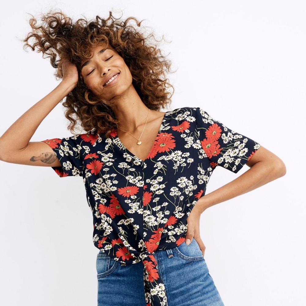 Madewell Floral Tie Front Top